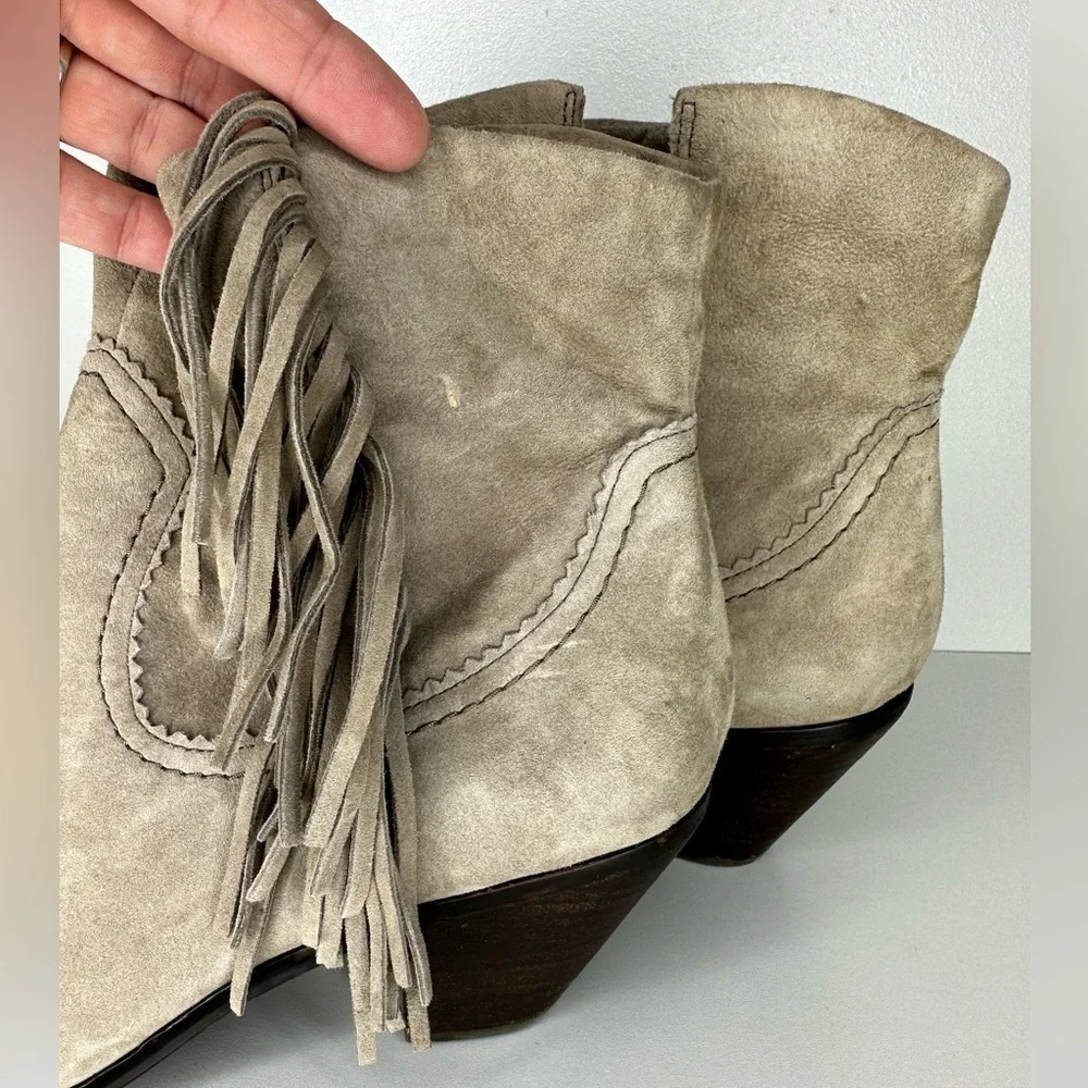Sam Edelman Gray Suede Fringe Louie Heeled Ankle Boot Women’s Size 10.5